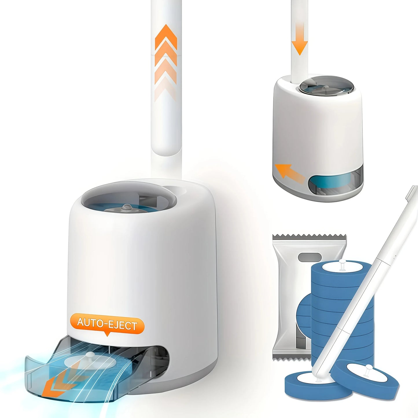 Wall Hanging Disposable Toilet Brush With 8 Refills 360 Degree Deep Clean