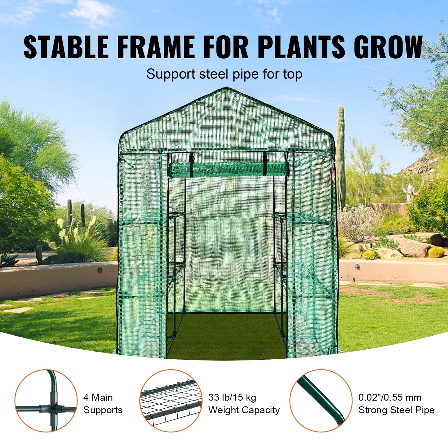 SucceBuy Walk-In Greenhouse With Shelves And Steel Frame