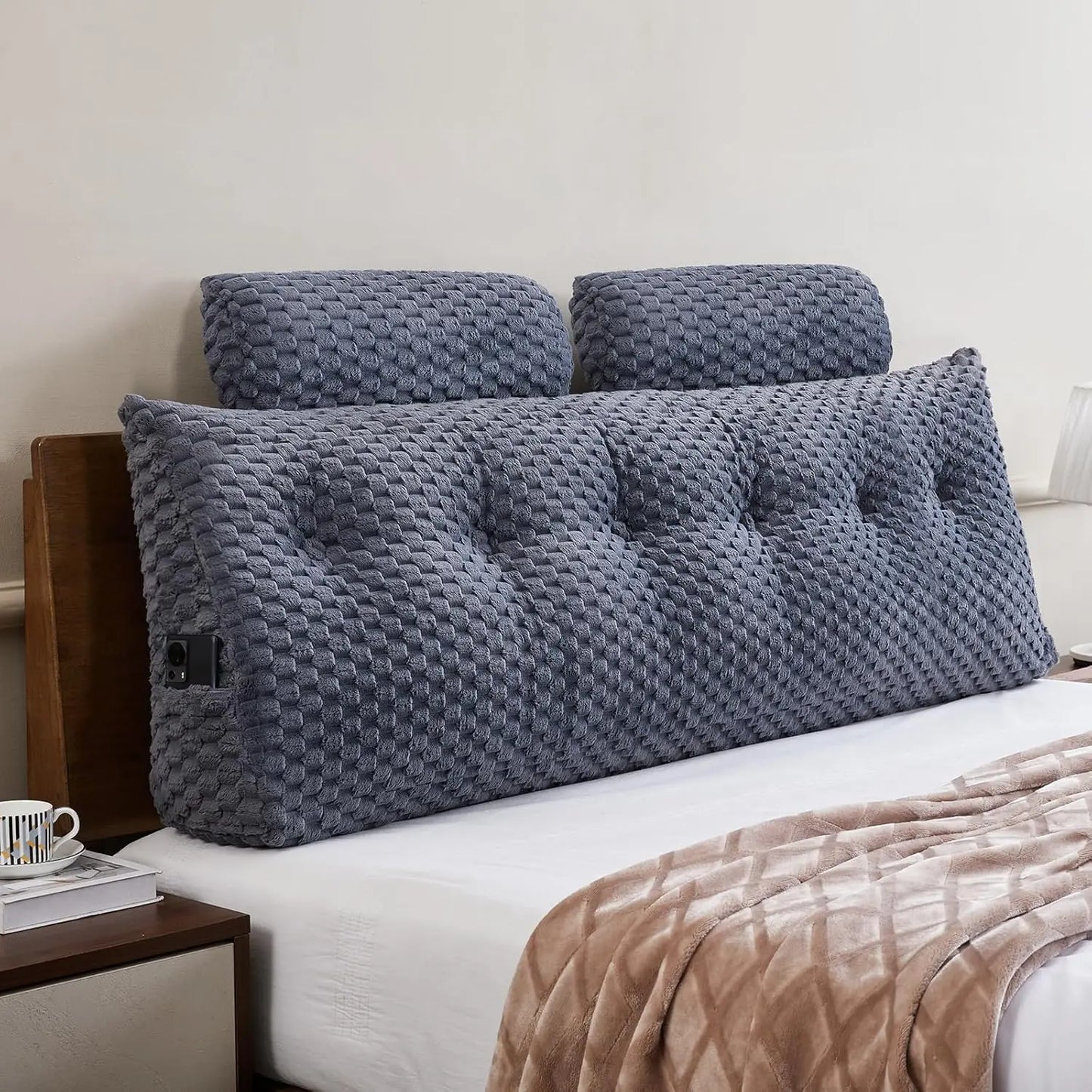 Sichuan Leather Wedge Headboard Pillow With Neck Roll Bolster