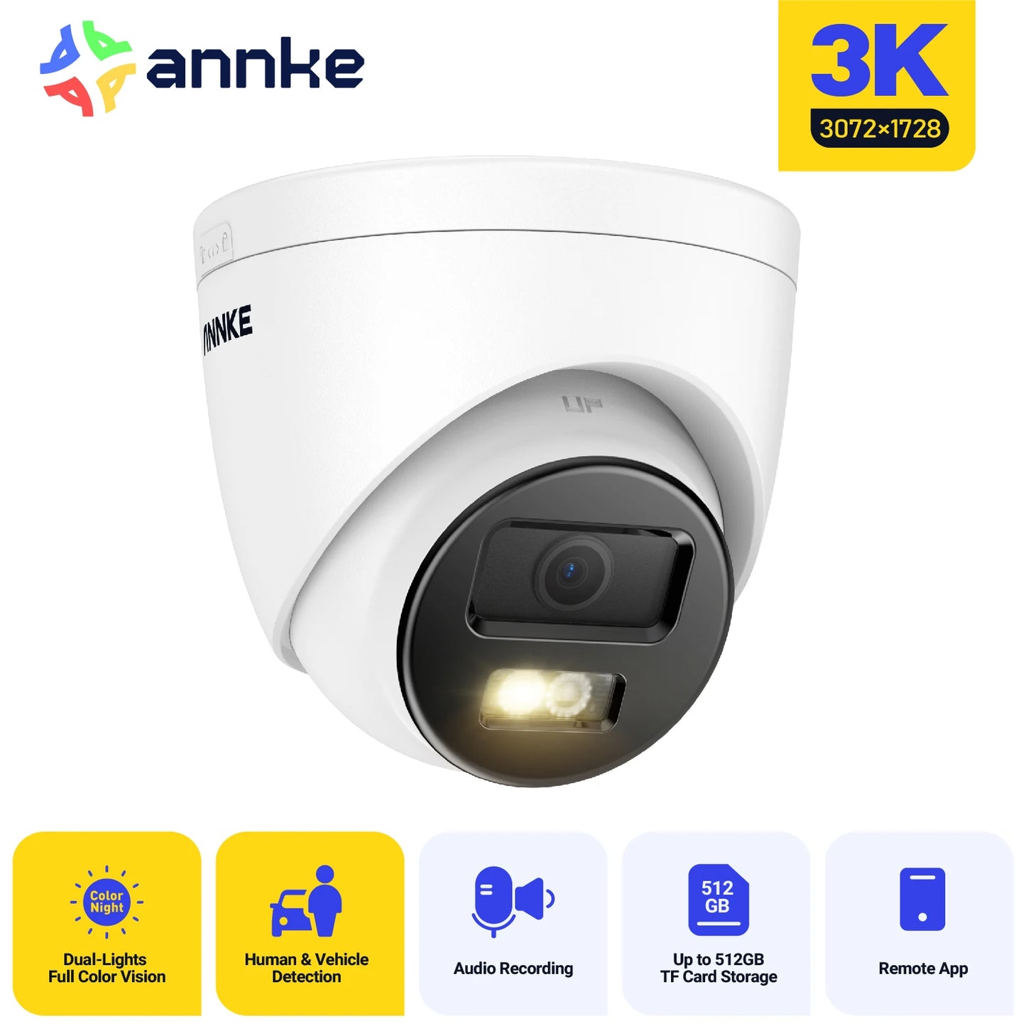 ANNKE 12MP 3K Outdoor PoE Security Camera With Dual Light