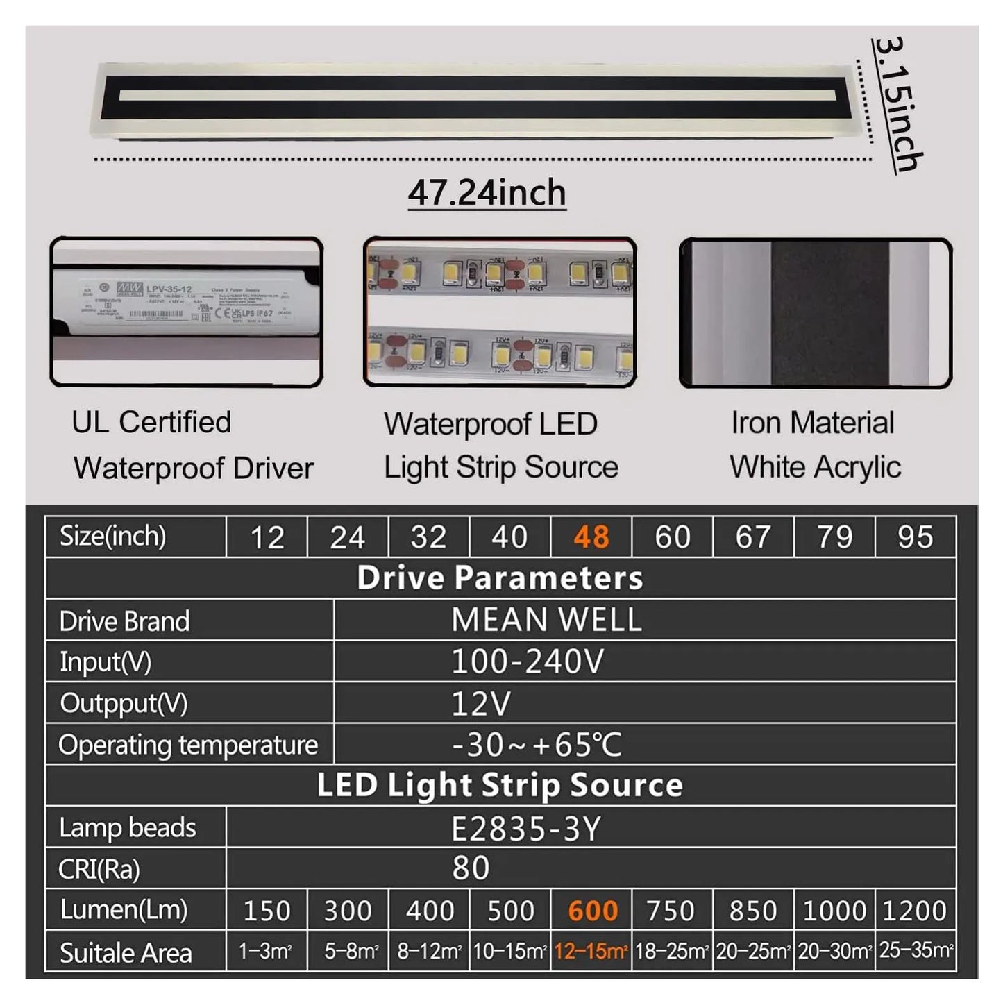 Outdoor Long Strip Modern LED Wall Sconce Frosted Acrylic IP67