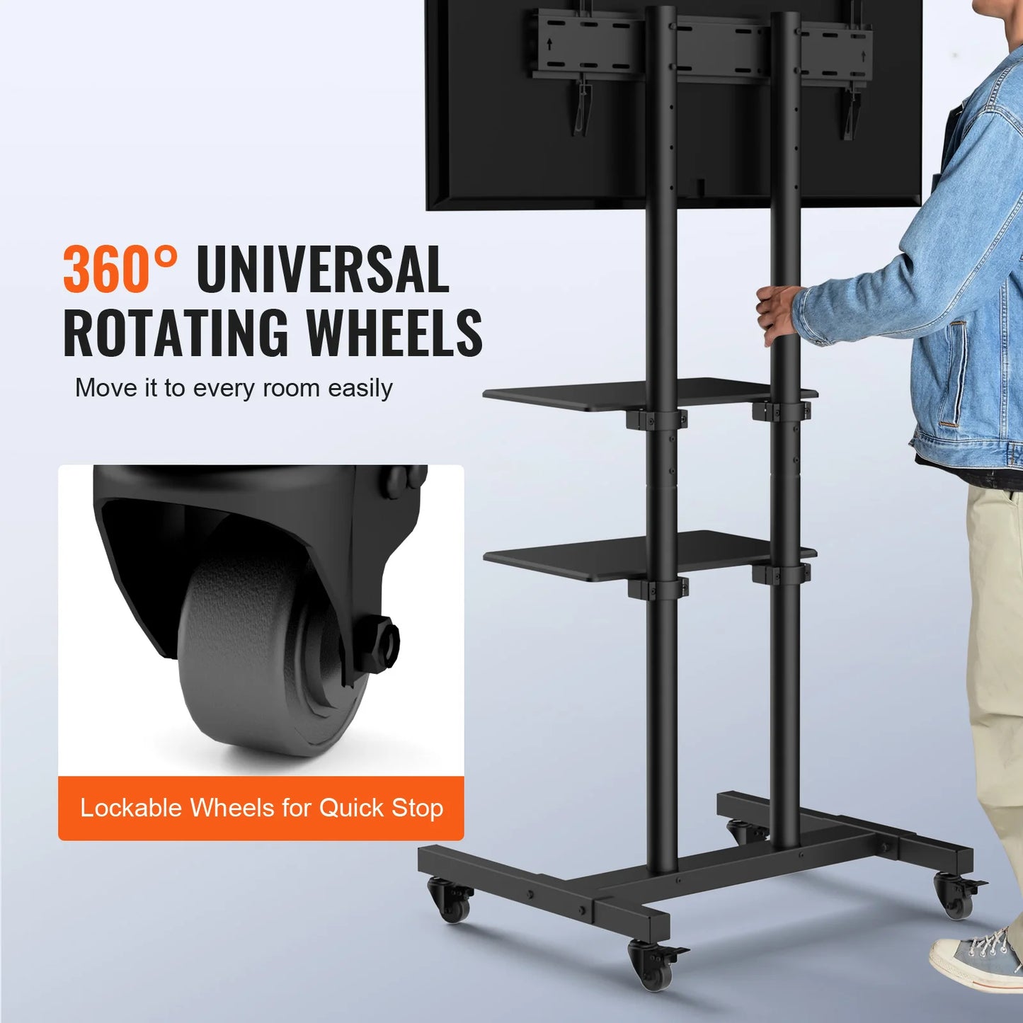 VEVOR Mobile TV Stand With Wheels And Adjustable Height