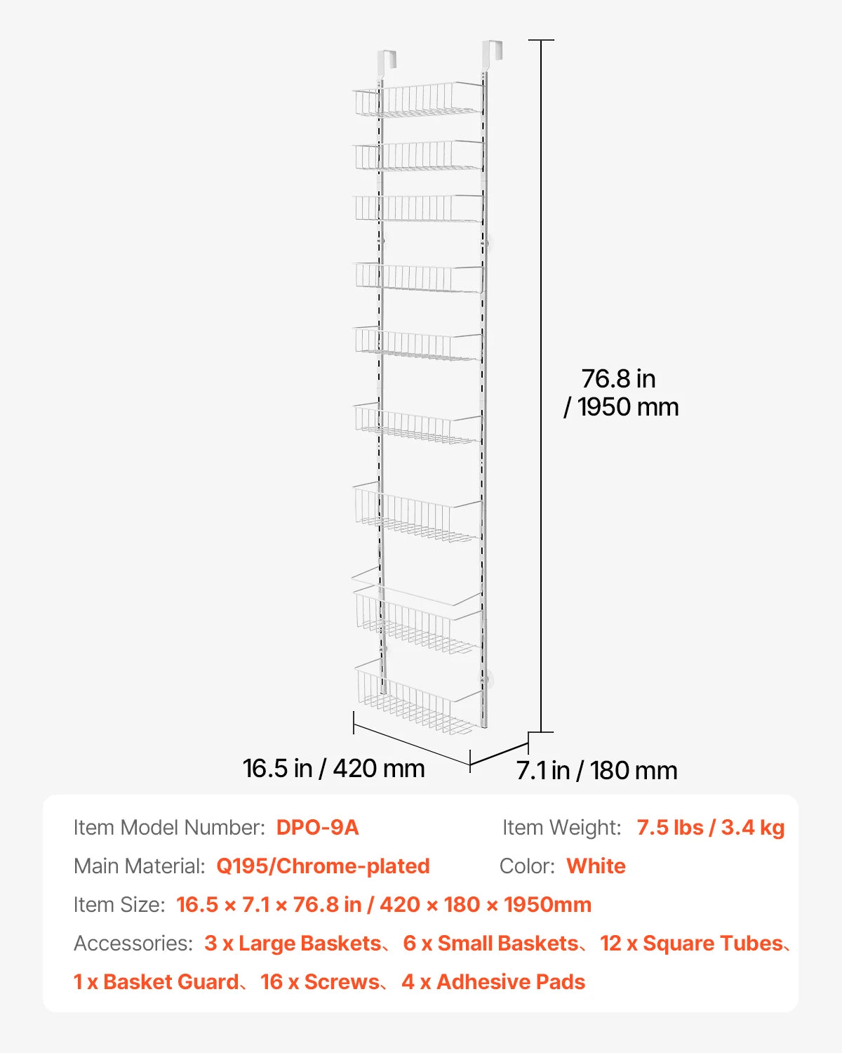 VEVOR Heavy-Duty Over-The-Door Pantry Organizer 6-10 Tier Rack