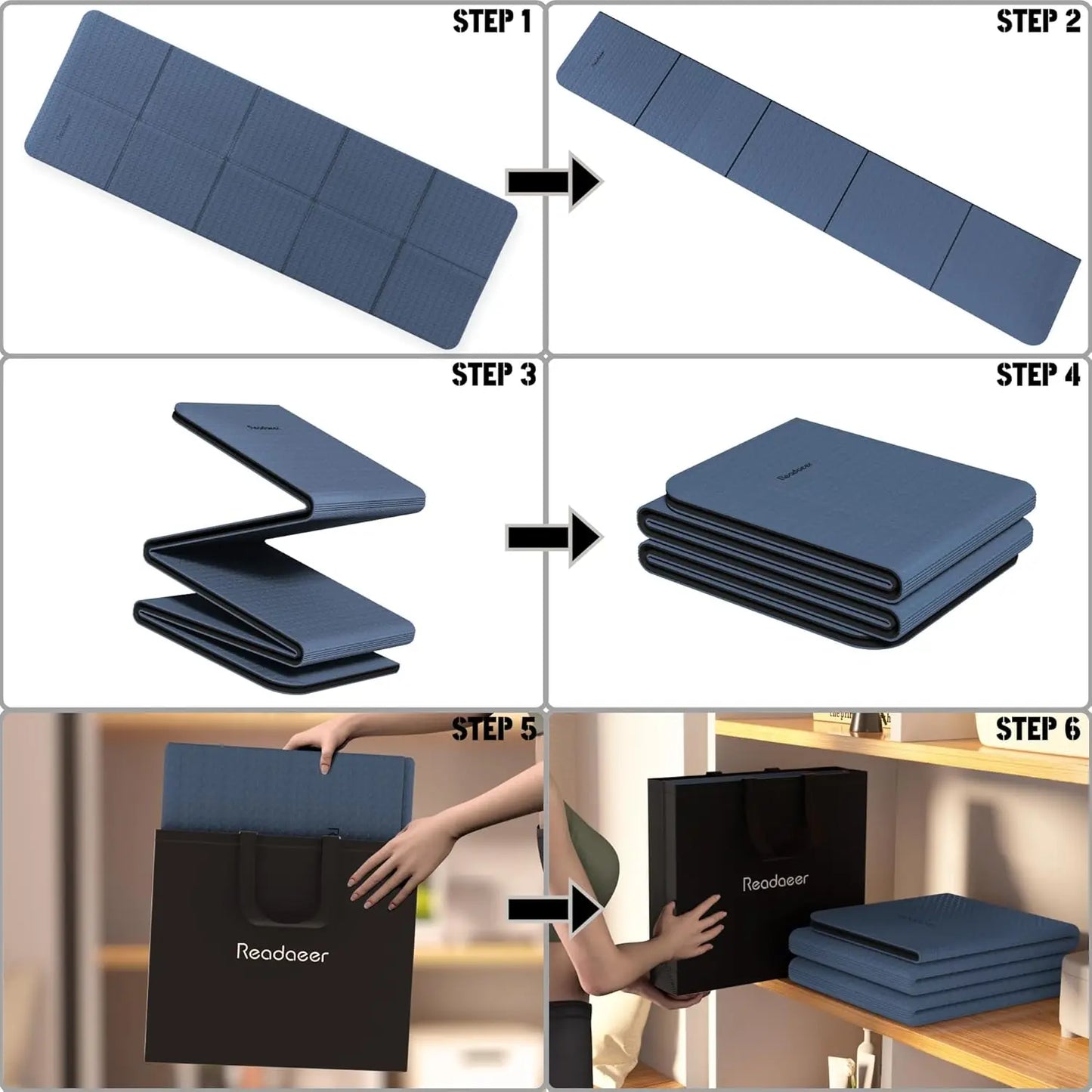 Foldable Travel Yoga Mat Carrying Bag Non-Slip TPE