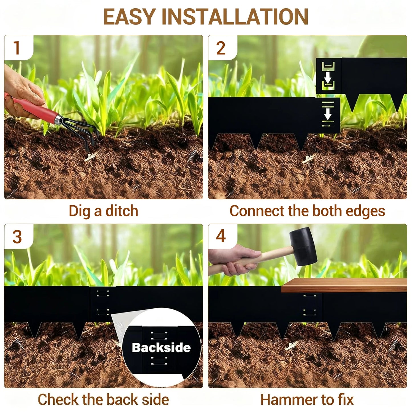 HiMISS Galvanized Steel Garden Edging Rust Resistant Border