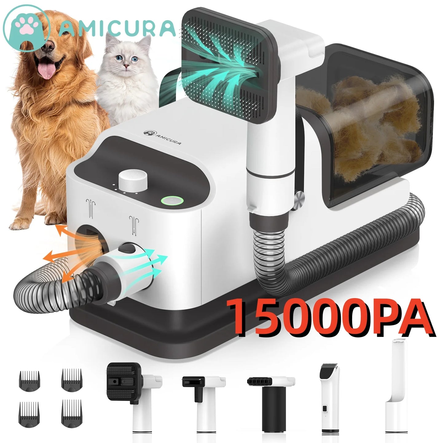 Pet Grooming Kit With Vacuum And Hair Dryer 15kPa Tools