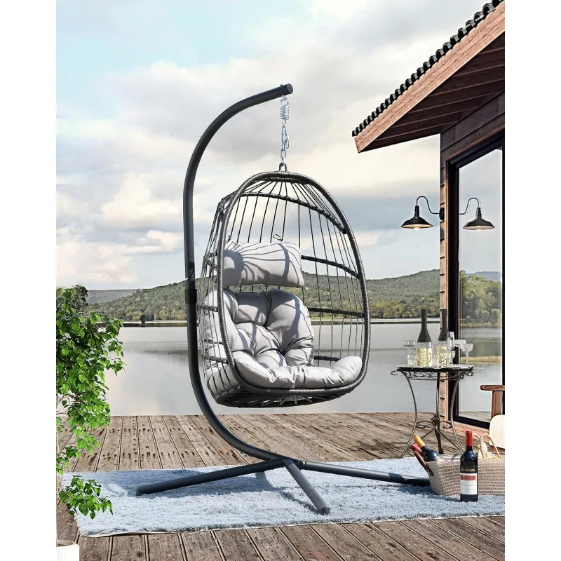 Egg Swing Chair With Stand And Cushion For Outdoor Patio
