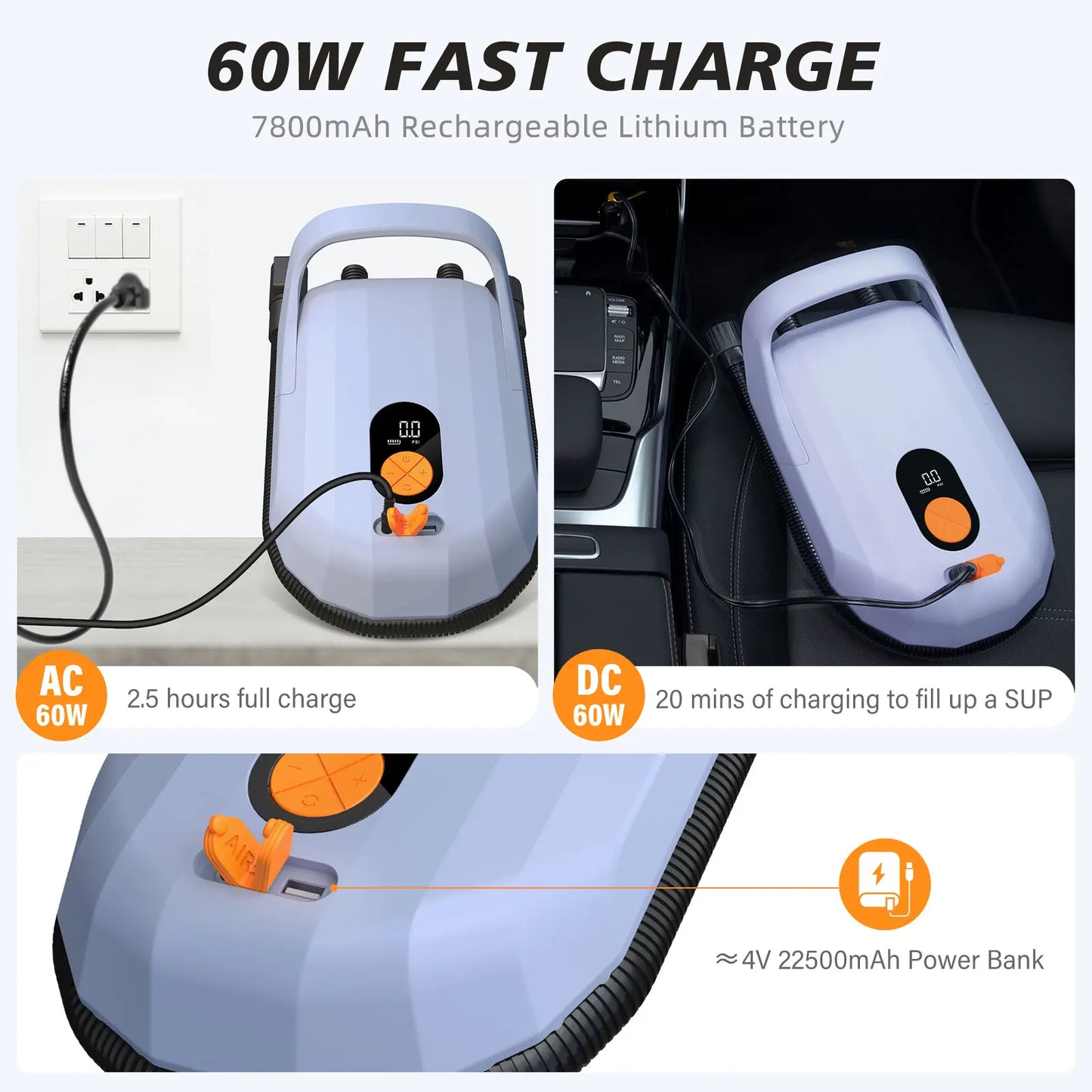 Airbank SUP Electric Air Pump With 7800mAh Battery, 20 PSI