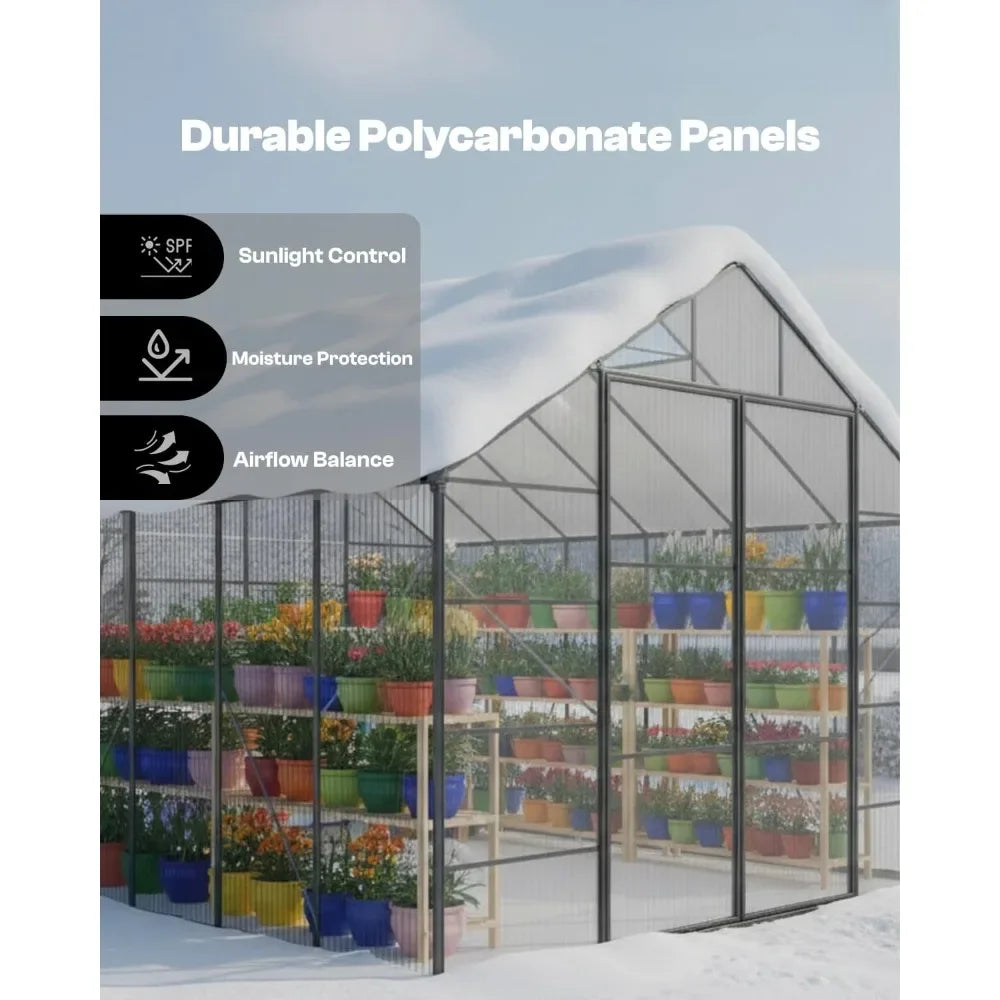 Walk In Polycarbonate Greenhouse Heavy Duty For Backyard Garden