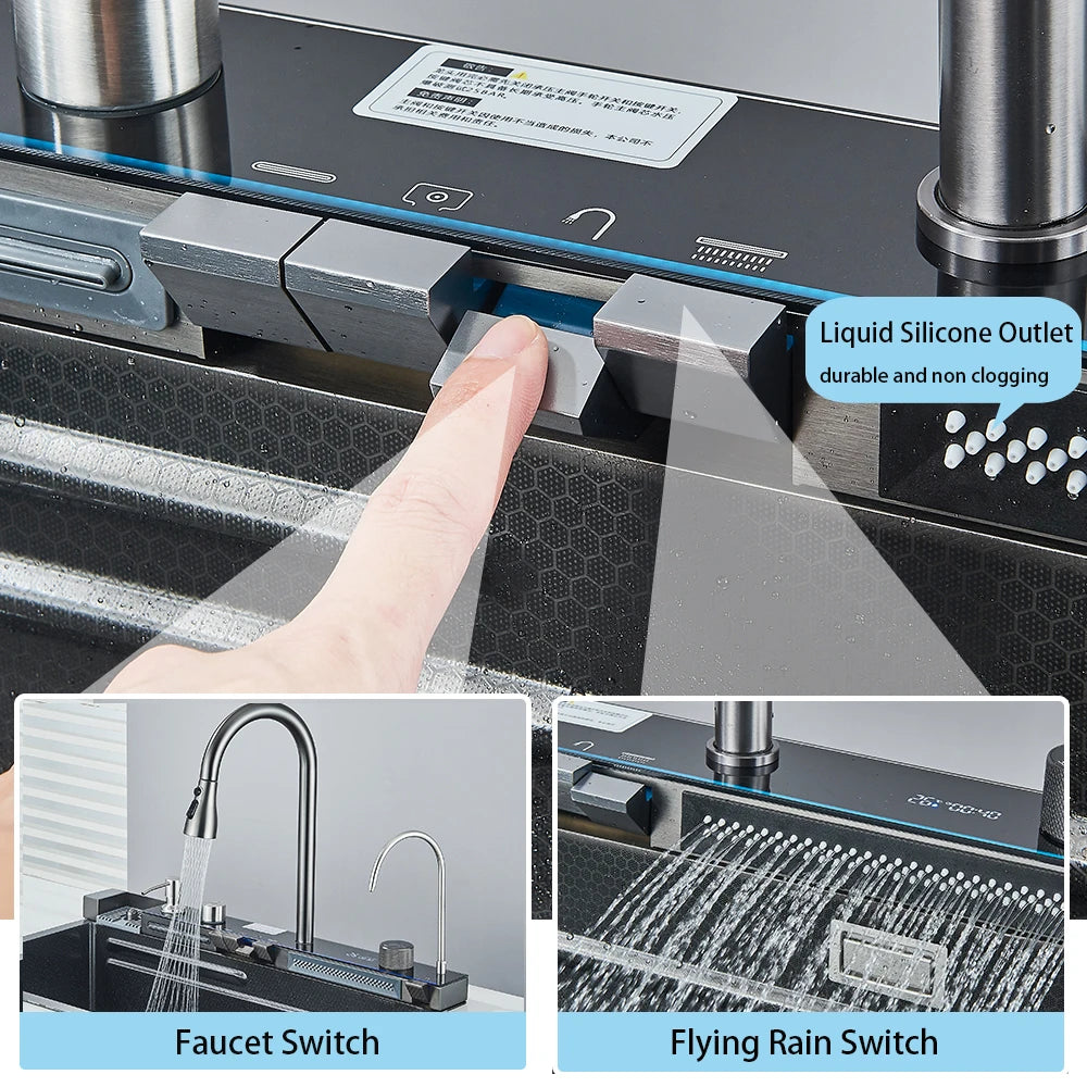 Waterfall Kitchen Sink With Digital Display 304 Stainless Steel
