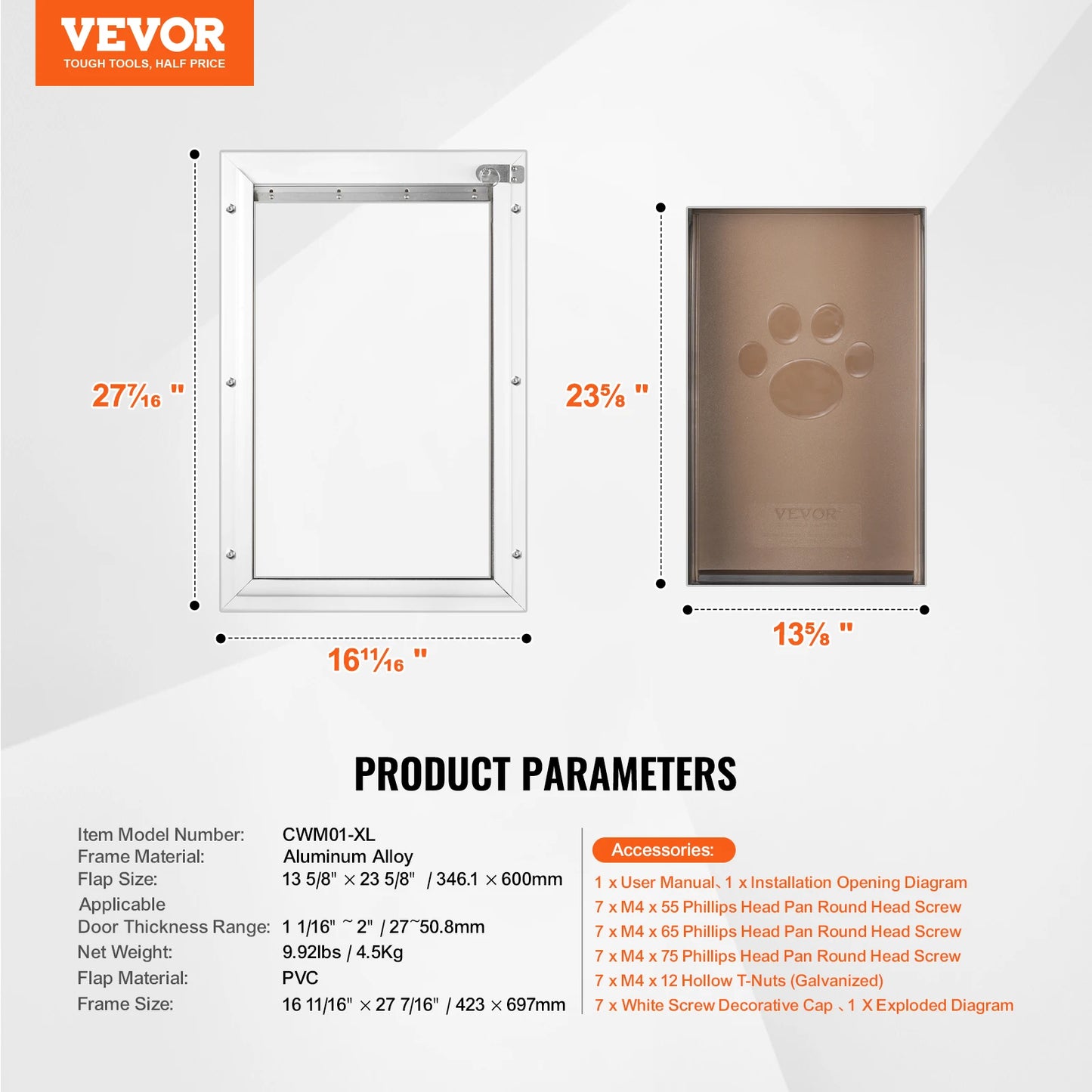 SucceBuy Pet Door Aluminum Frame Lock And Flap