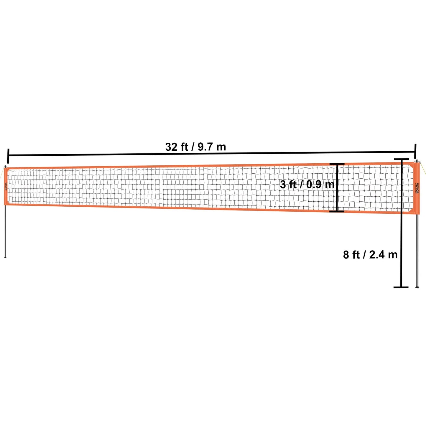 Outdoor Volleyball Net System With Adjustable Poles And Pump