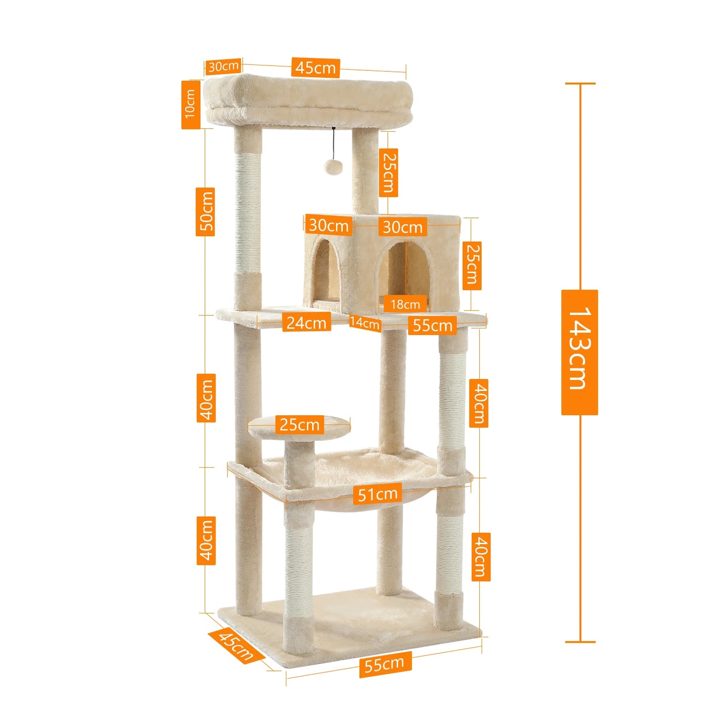PAWZ Road 5-Level Cat Tree Tower With Hammock And Condo