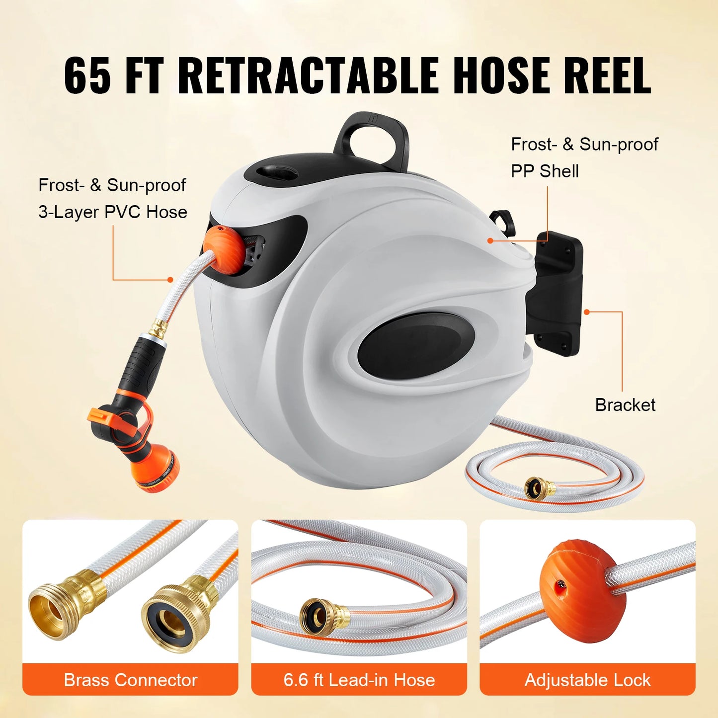 SucceBuy Retractable Hose Reel With 180 Degree Swivel Auto Rewind