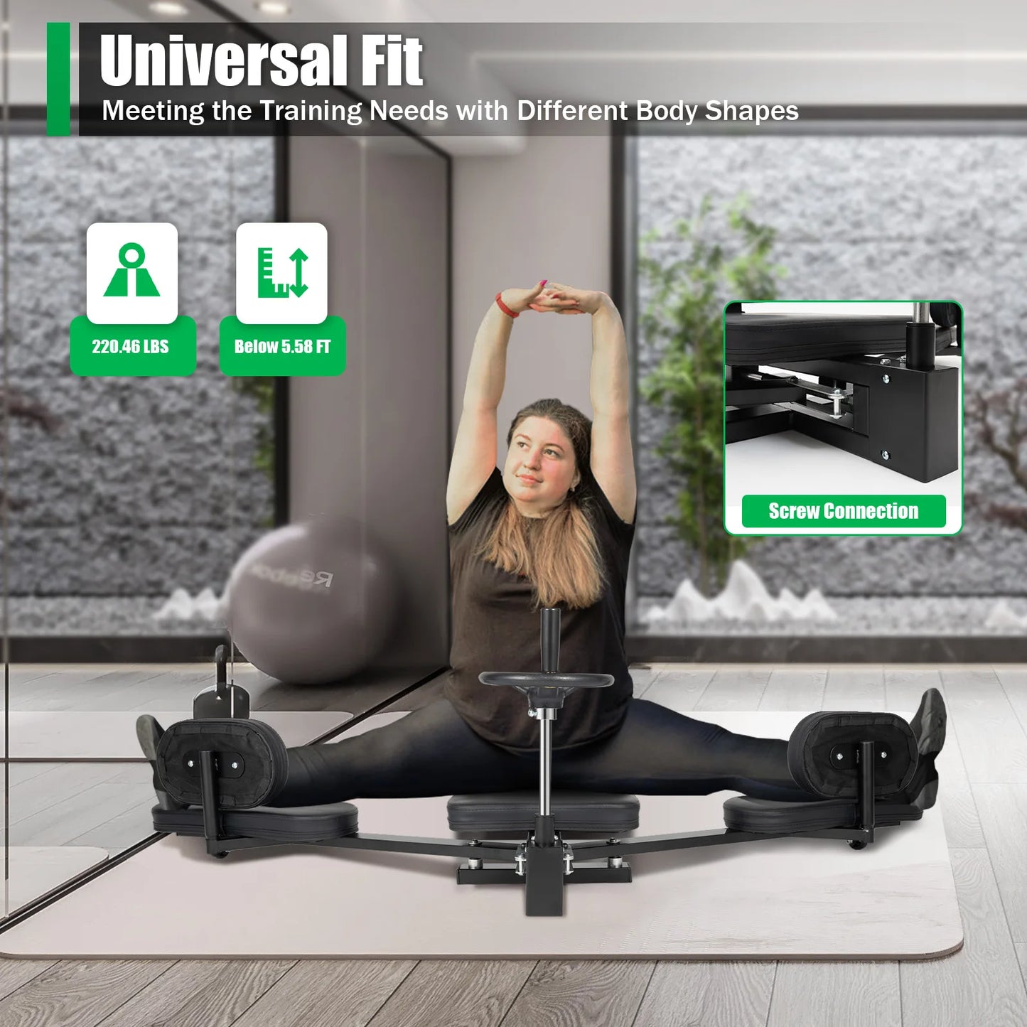 Leg Stretcher Split Trainer With Backrest Silent Rollers Home Gym
