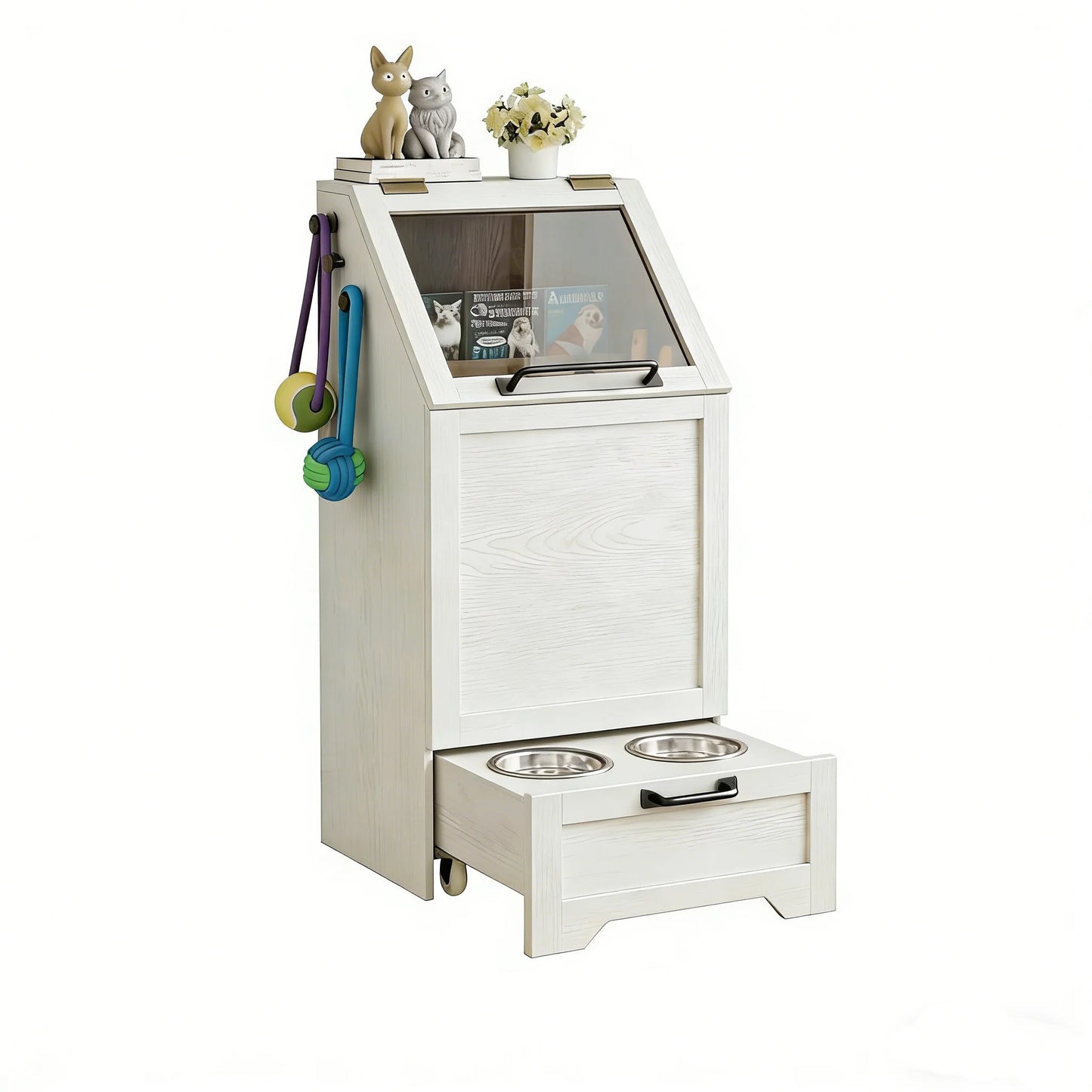HiMISS Dog Food Station With Storage And Raised Bowls