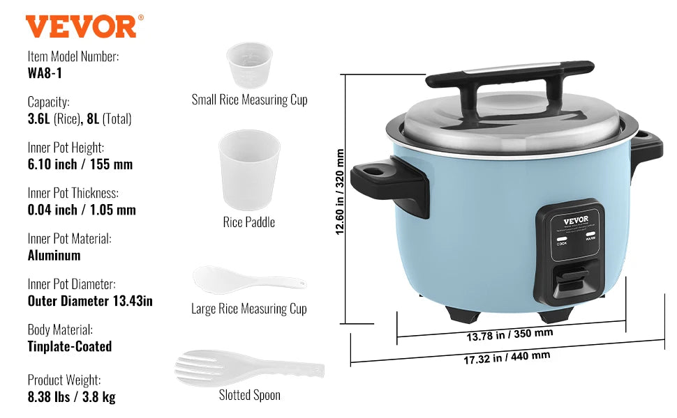 Vevor Commercial 8L 10L 13L Rice Cooker With Non Aluminium Pot