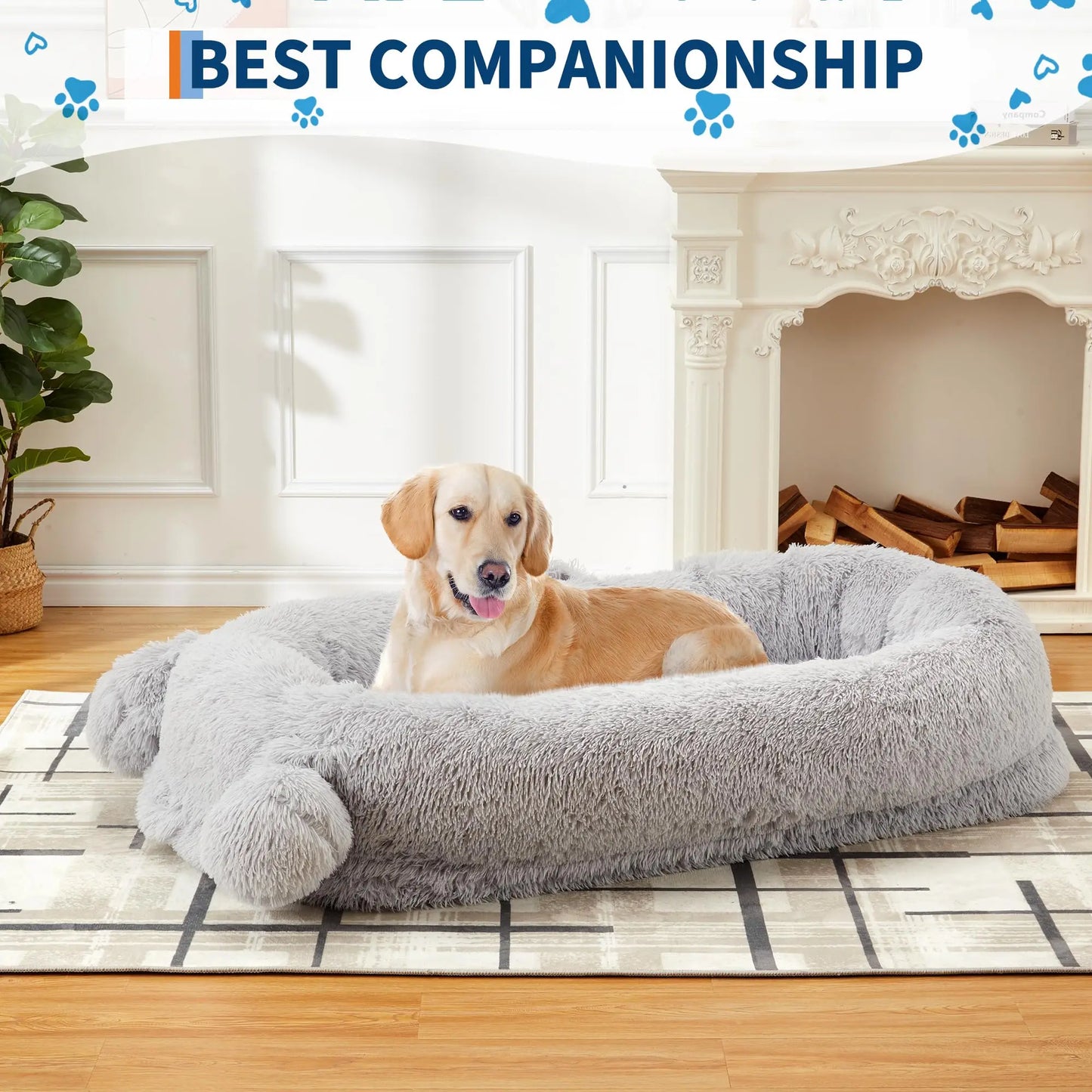HiMISSCN Dog Bed With Removable Cover, Blanket, Pockets