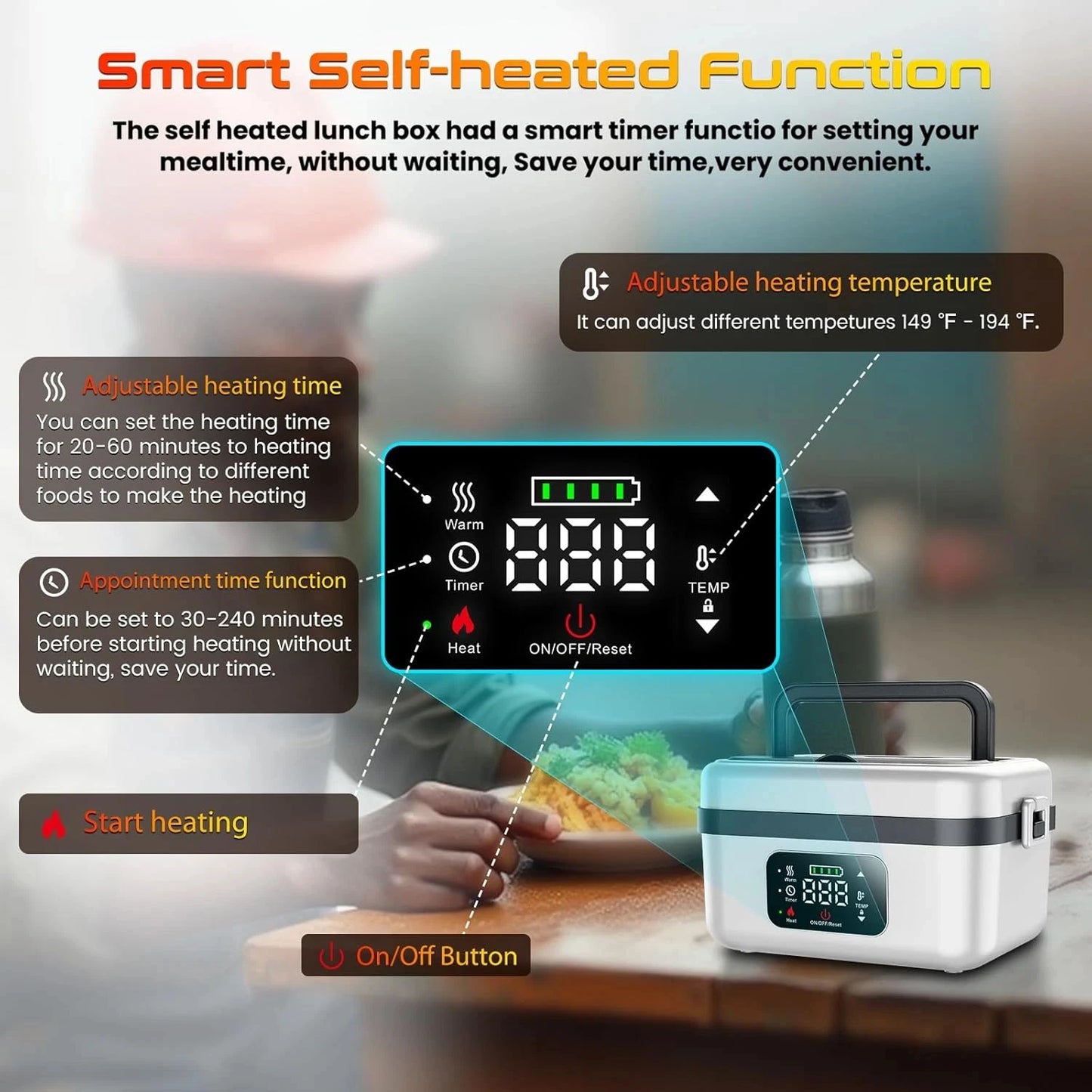 Wireless Electric Insulated Lunch Box With Built In 8000mAh Battery