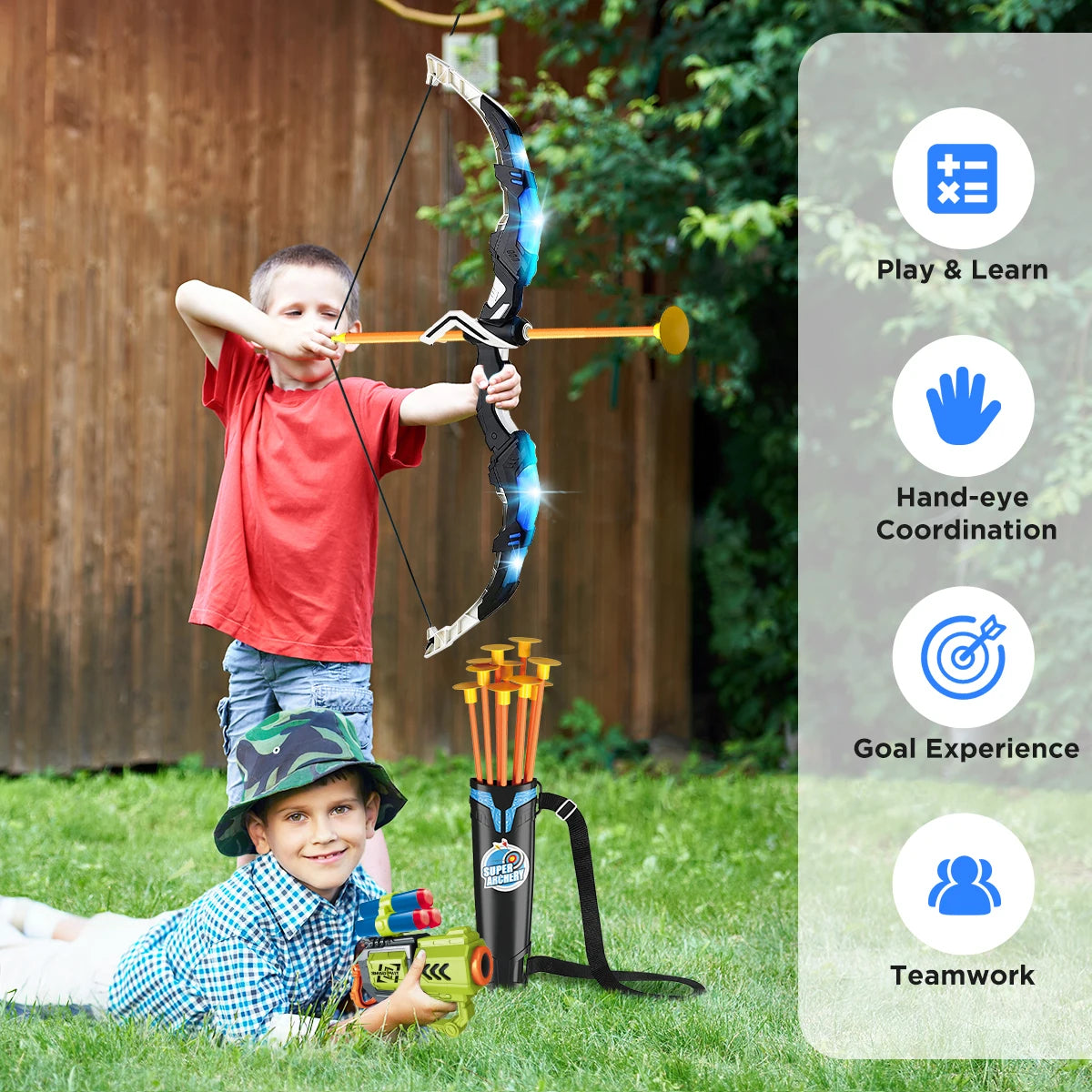 VATOS 2X Bow Arrow Gun Toy Set For Kids Night Light Archery Target